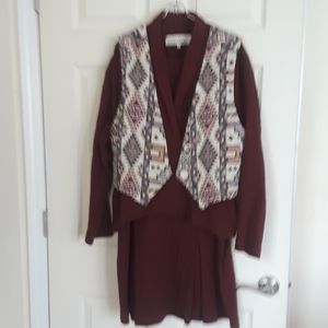 Two piece top and skirt with coordinating vest